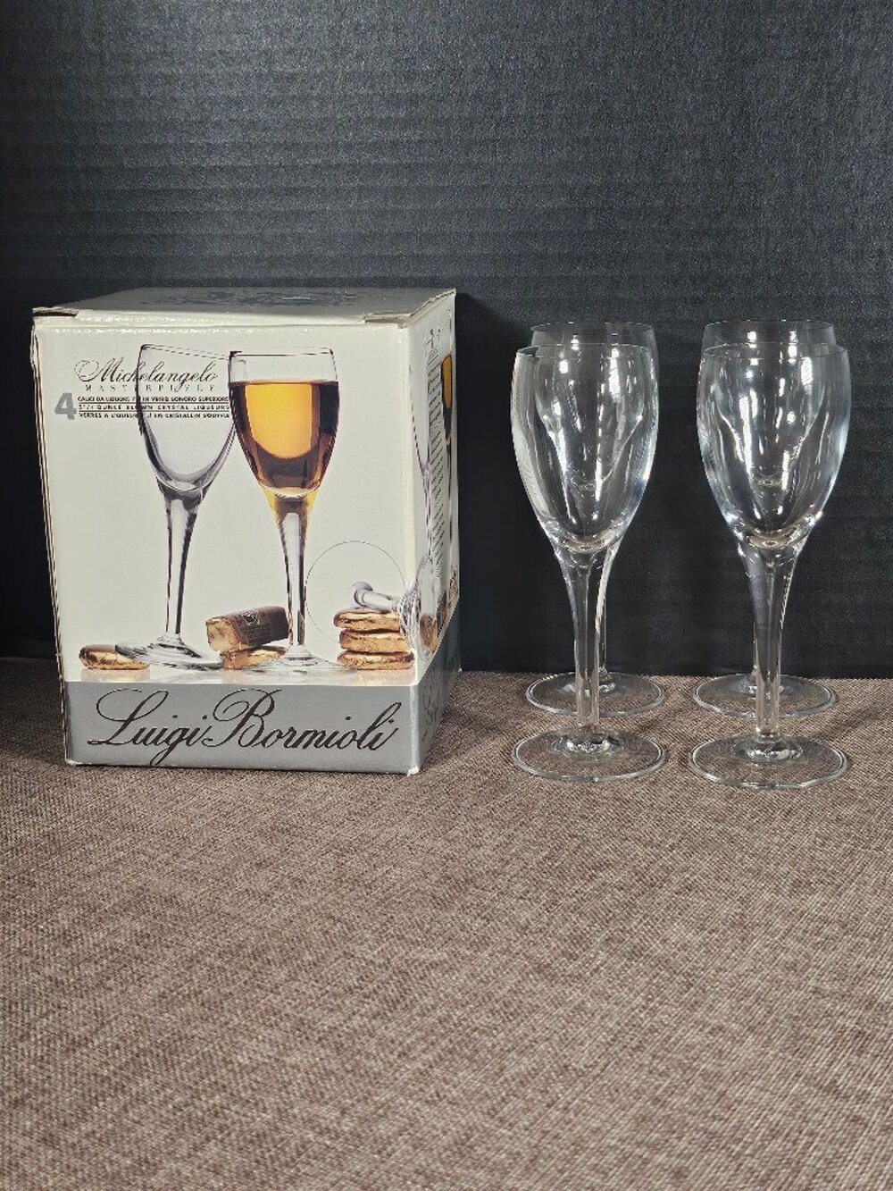 Luigi Bormjoli Michelangelo Masterpiece 2.25 Ounce Crystal Liqueur Glasses Boxed